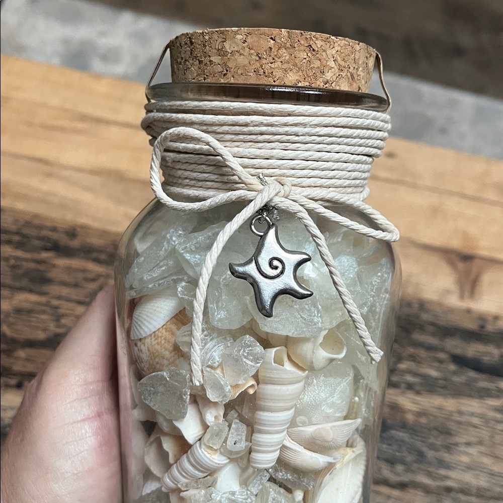 Decorative Glass Jar filled shells and beach glass